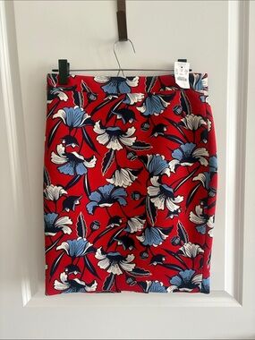 J. Crew Red Floral Mini Skirt with Blue and White Accents